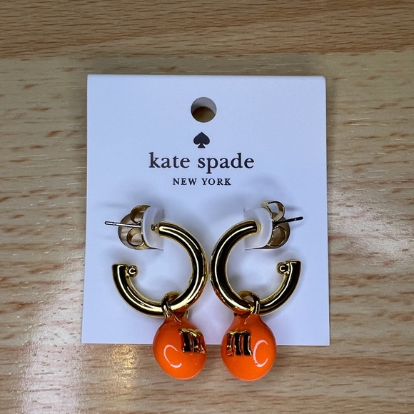 kate spade Jewelry - Kate Spade Gold/Orange M&M hoop earrings